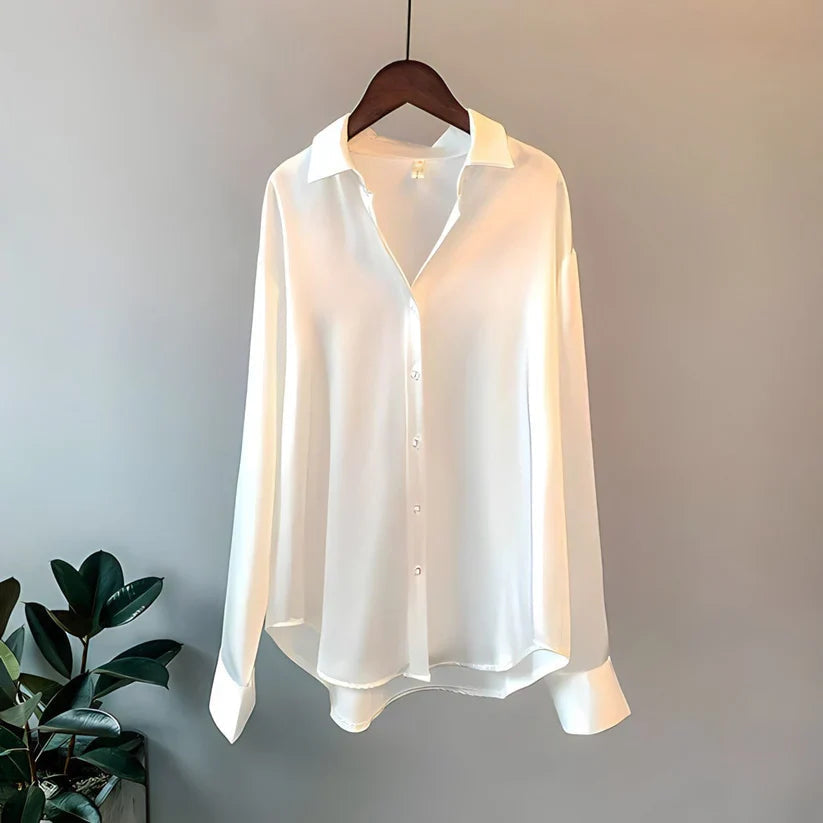 Pavira | Women's Casual Relaxed Fit Buttoned Satin Blouse