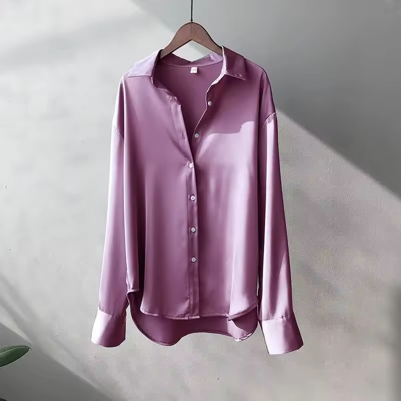 Pavira | Women's Casual Relaxed Fit Buttoned Satin Blouse