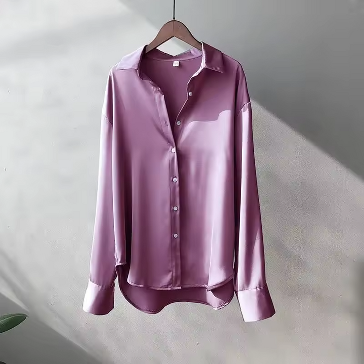 Pavira | Women's Casual Relaxed Fit Buttoned Satin Blouse