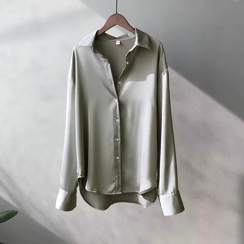 Pavira | Women's Casual Relaxed Fit Buttoned Satin Blouse