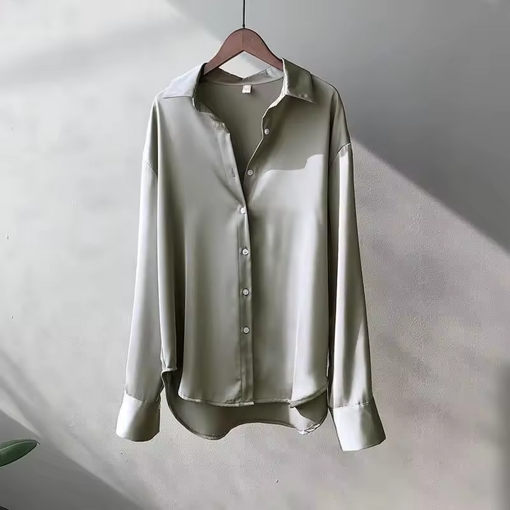 Pavira | Women's Casual Relaxed Fit Buttoned Satin Blouse