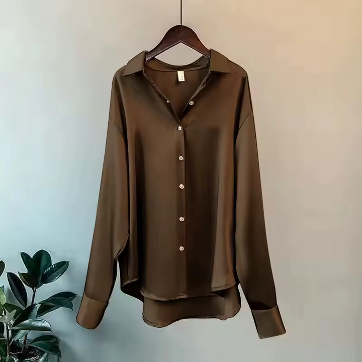 Pavira | Women's Casual Relaxed Fit Buttoned Satin Blouse