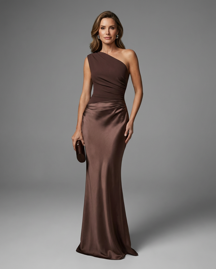 Simone | Women's Elegant One-Shoulder Pleated Maxi Dress