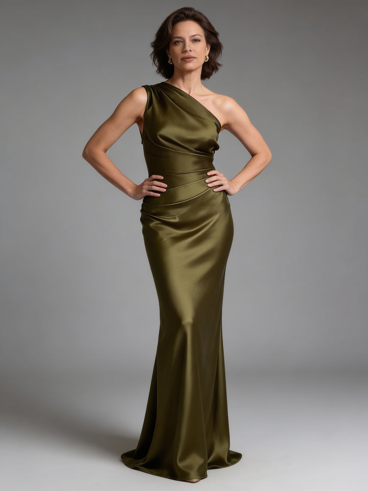 Simone | Women's Elegant One-Shoulder Pleated Maxi Dress
