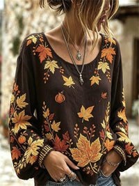 Women's Halloween Maple Leaf Pumpkin Blouse