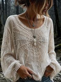 Women's Halloween Spider Web Long Sleeve Blouse