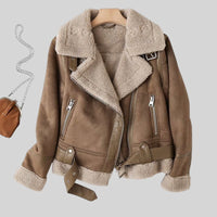 Veronica | Women's Leather Sherpa Biker Jacket