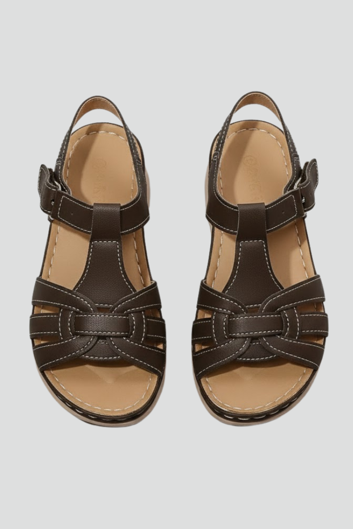 Lois | Women’s T-Strap Sandals with Buckle Closure and Flat Sole