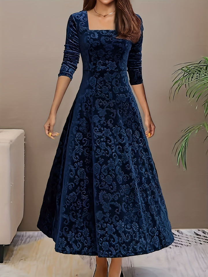 Wren | Women's Square Neck Long Sleeve Flared Midi Dress