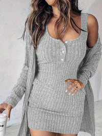 Amelie | Women's Ribbed Knit Mini Dress and Cardigan Set