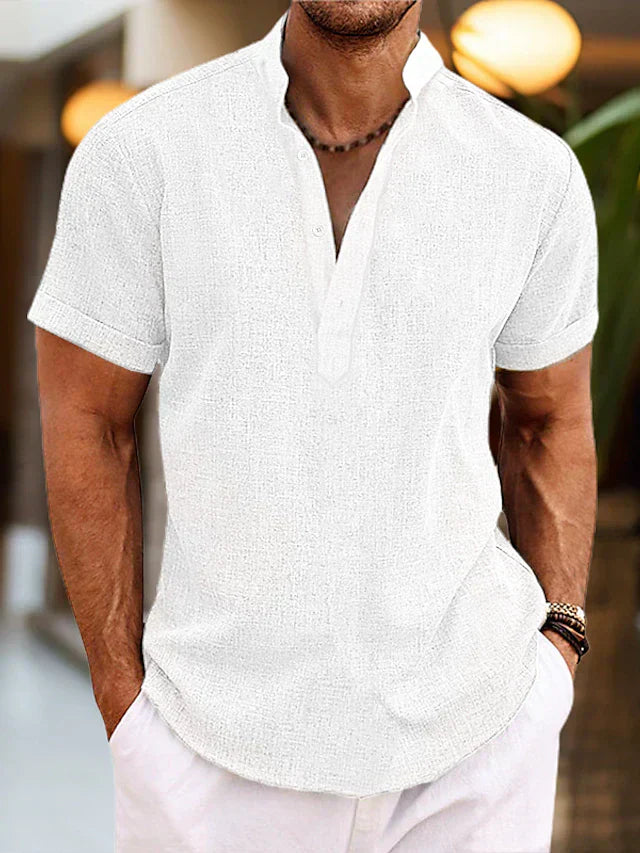 Caleb | Men's Short Sleeve Henley Stand Collar Shirt