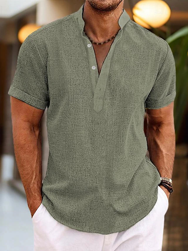 Caleb | Men's Short Sleeve Henley Stand Collar Shirt