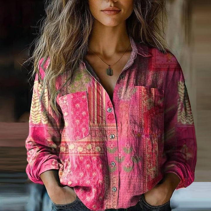 Rainey | Women's Pattern Print Buttoned Vintage Blouse