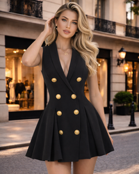 Veronica | Women's Gold Button Homecoming Mini Dress