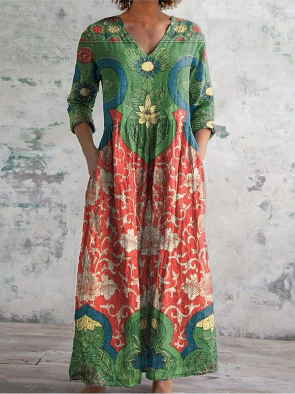 Valira | Women's Summer Floral V-Neck Midi Dress