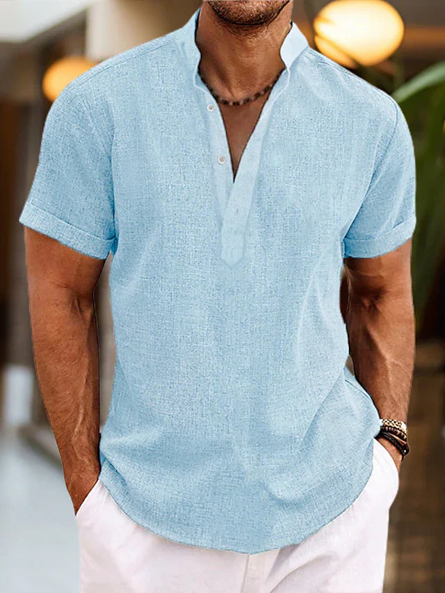 Caleb | Men's Short Sleeve Henley Stand Collar Shirt
