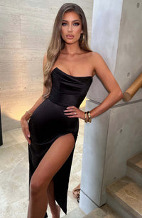 Bianca | Women's Cowl Neck Satin Holiday Slip Dress