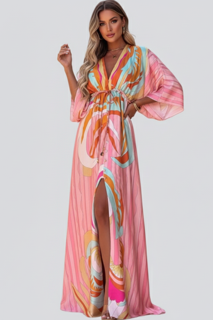Annett | Women’s Summer Printed Dress with Batwing Sleeves