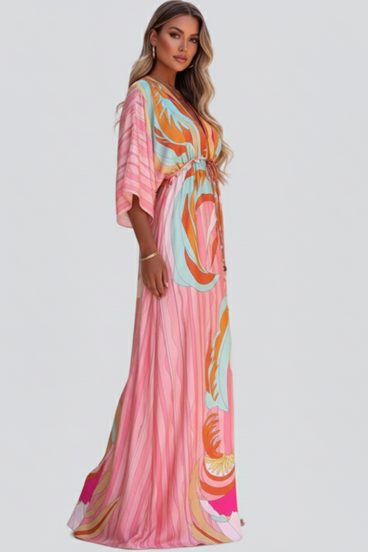 Annett | Women’s Summer Printed Dress with Batwing Sleeves