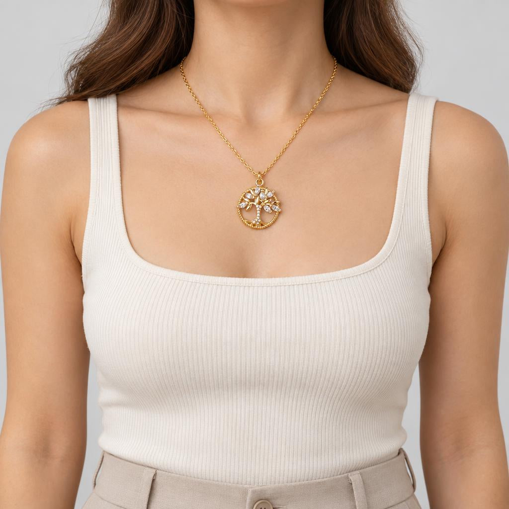 Felicity | Women's Gold Chain Tree Necklace with Crystal Pendant