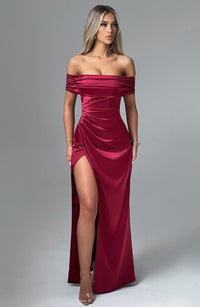 Gabriella | Women's Bardot Corset Satin Holiday Maxi Dress