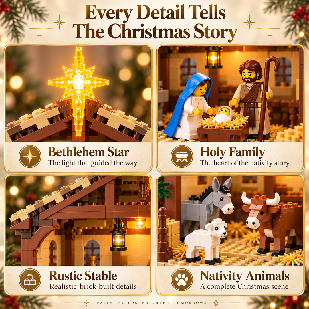 Illuminated Brick-Built Nativity Set