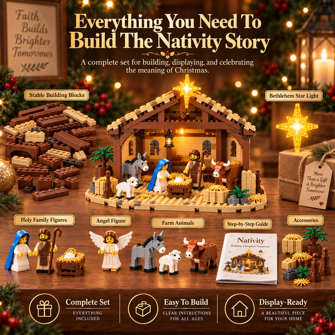 Illuminated Brick-Built Nativity Set