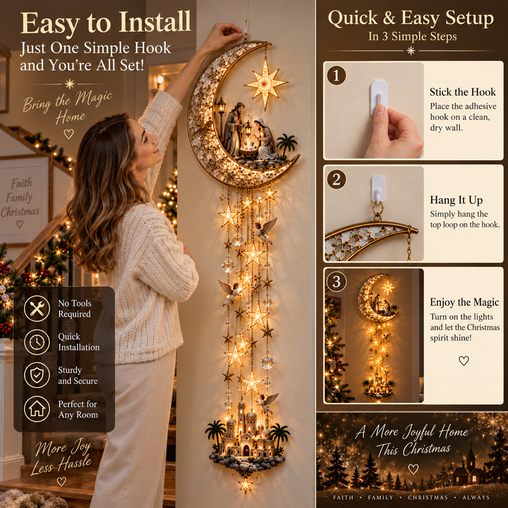 Illuminated Nativity Christmas Wall Hanging with LED Lights