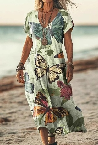 Wavira | Women's Floral V-Neck Midi Dress