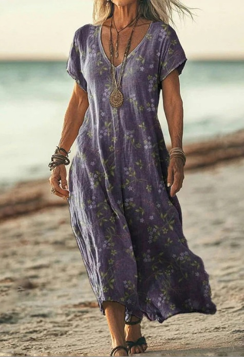 Wavira | Women's Floral V-Neck Midi Dress