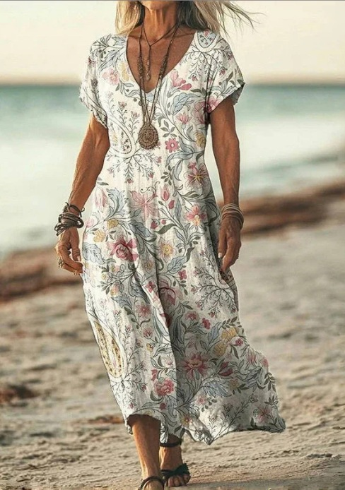 Wavira | Women's Floral V-Neck Midi Dress
