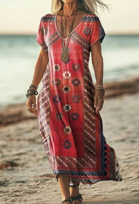 Wavira | Women's Floral V-Neck Midi Dress