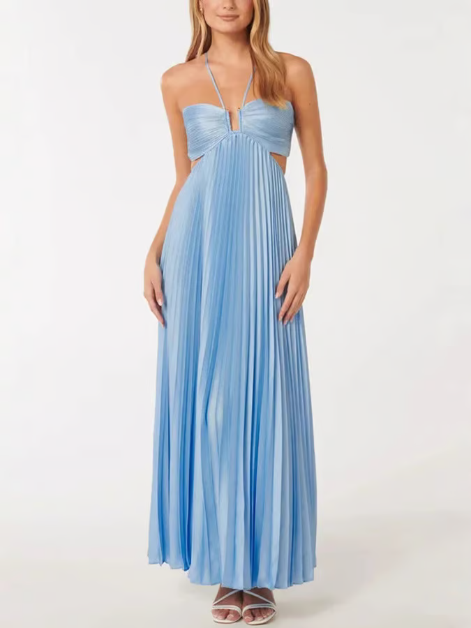 Ella | Women’s Halter Pleated Summer Maxi Dress