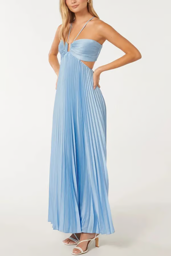 Ella | Women’s Halter Pleated Summer Maxi Dress
