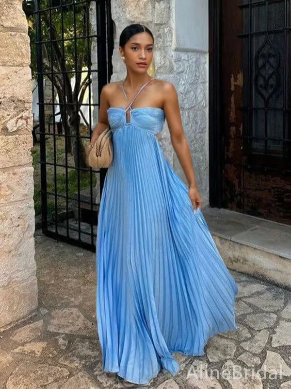 Ella | Women’s Halter Pleated Summer Maxi Dress
