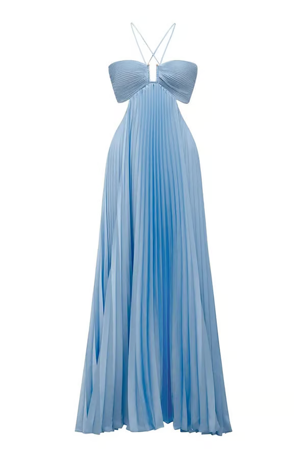 Ella | Women’s Halter Pleated Summer Maxi Dress