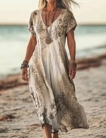 Wavira | Women's Floral V-Neck Midi Dress
