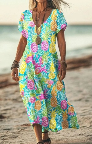 Wavira | Women's Floral V-Neck Midi Dress
