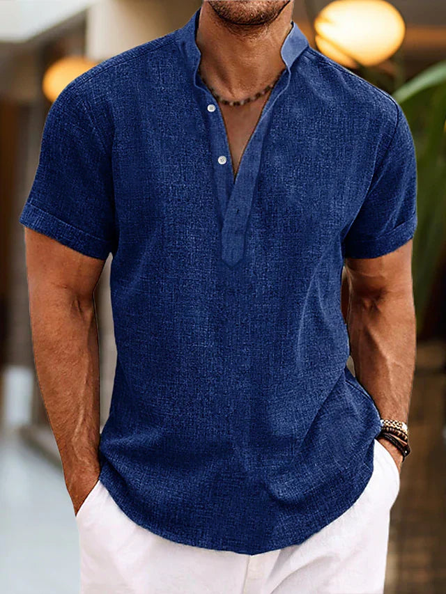 Caleb | Men's Short Sleeve Henley Stand Collar Shirt