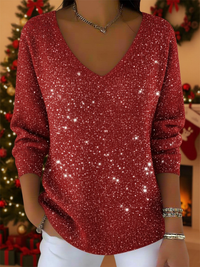 Jane | Women's Glittery V-neck Christmas Sweater