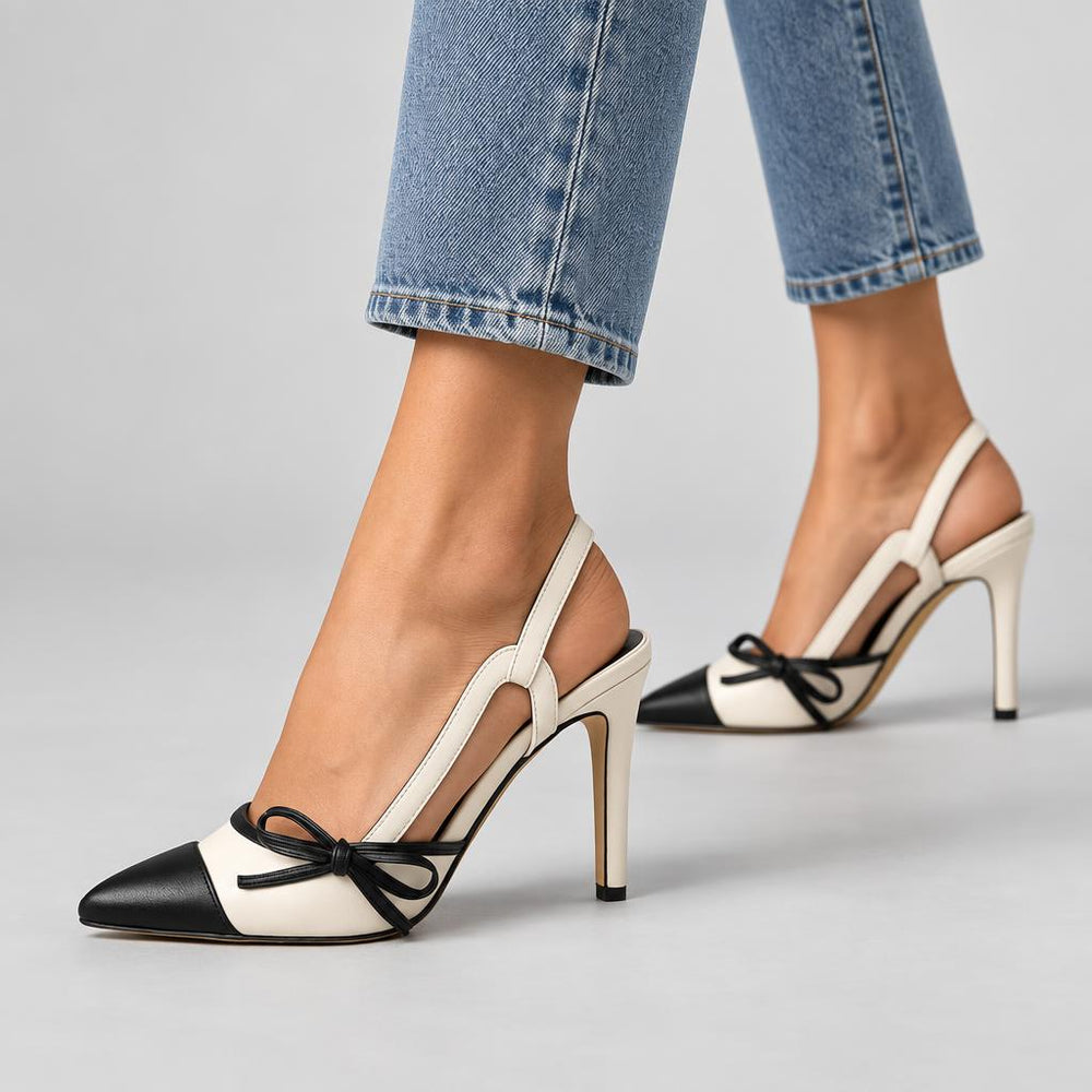 Karen | Women's Slingback Mid Heels with Bow