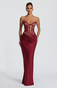 Elena | Women's Strapless Lace Corset Holiday Evening Gown