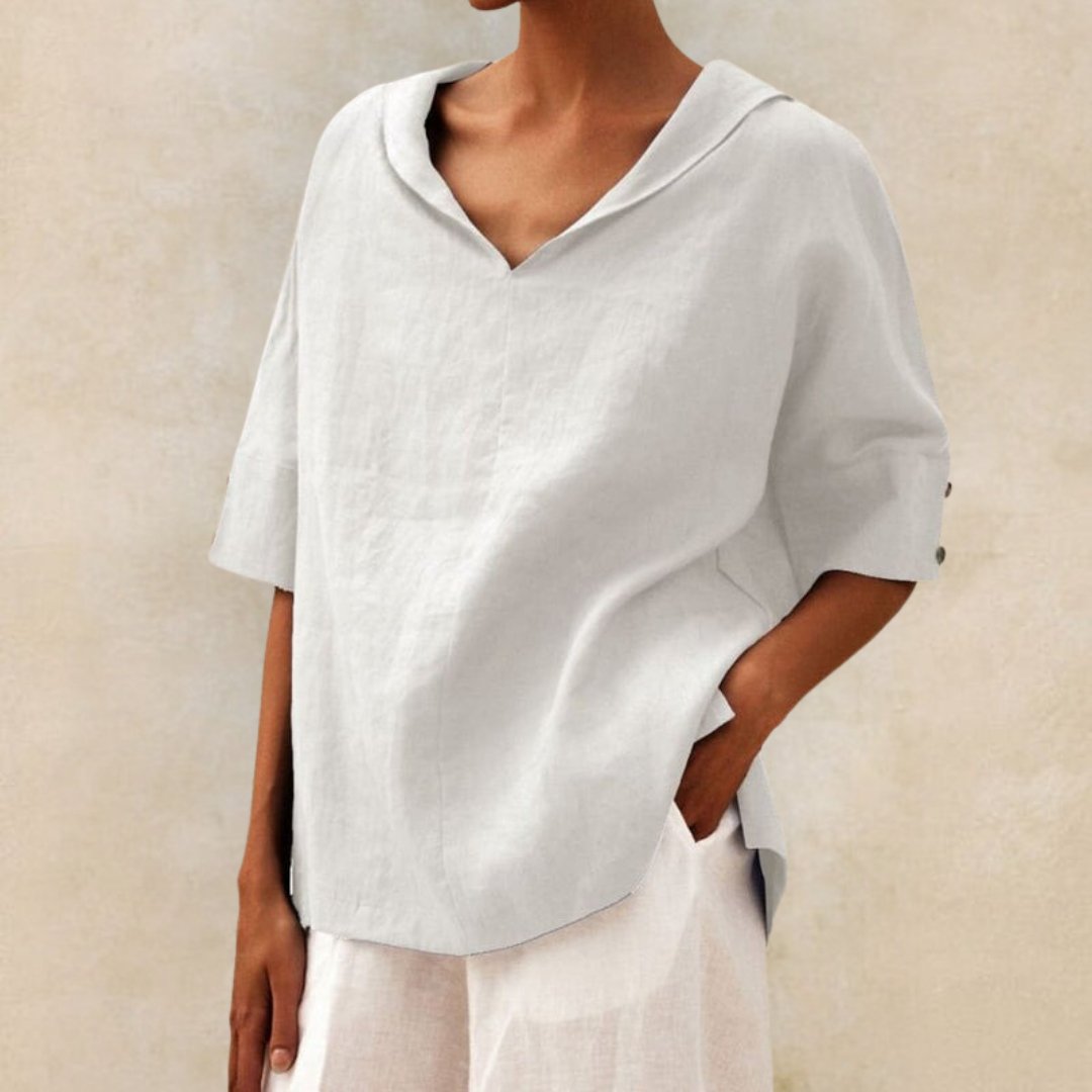 Natalia | Women’s V-Neck Linen Blouse
