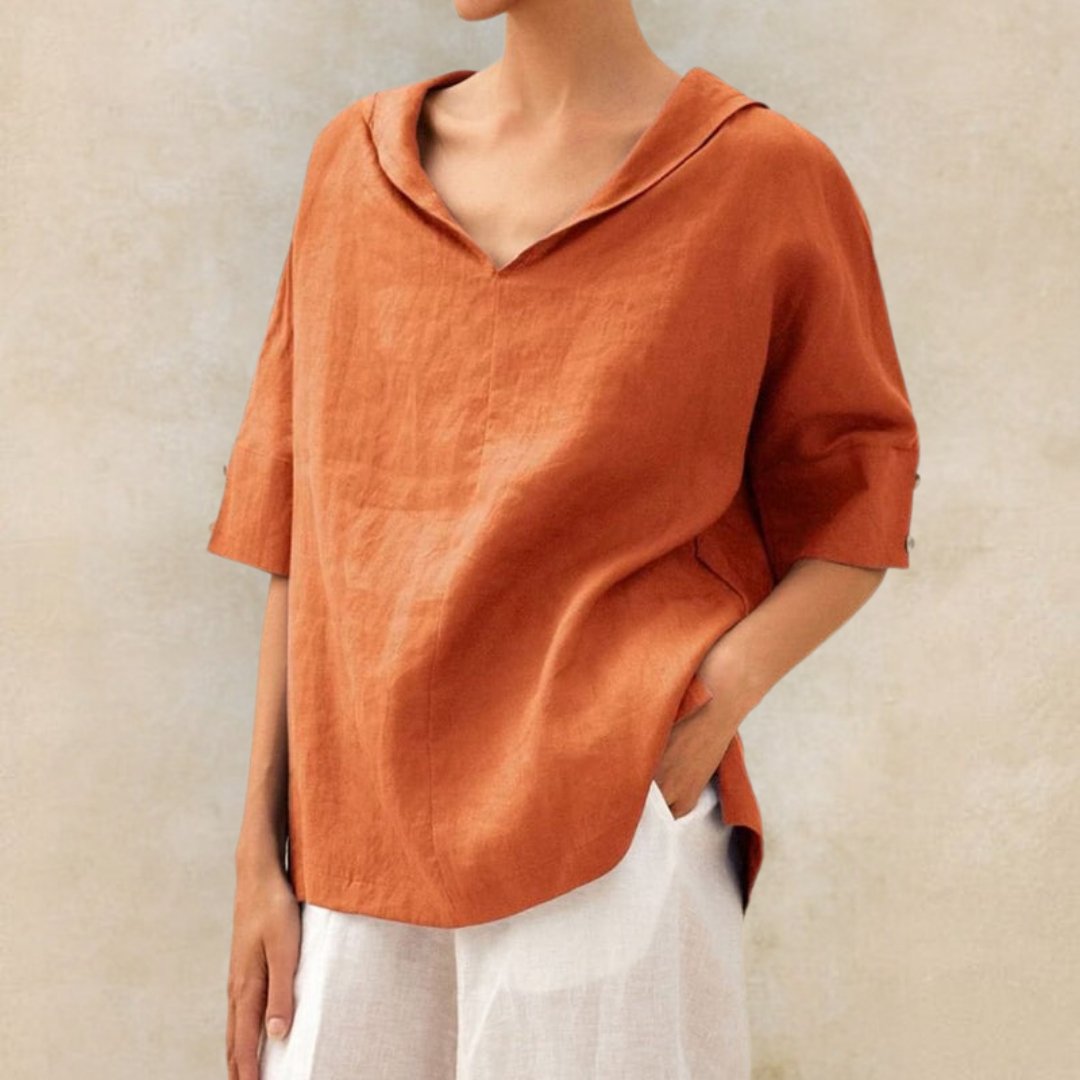 Natalia | Women’s V-Neck Linen Blouse