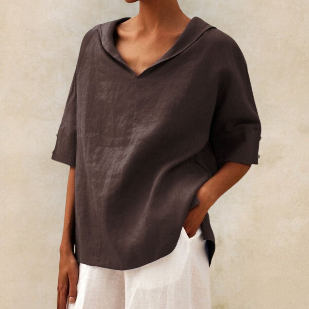 Natalia | Women’s V-Neck Linen Blouse