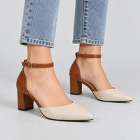 Millie | Women's Two Tone Strapped Mid Block Heels