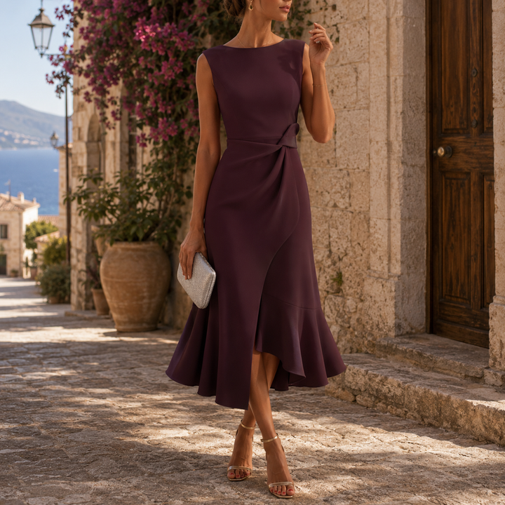 Rezca | Women's Assymetrical Wrapped Wedding Guest Dress
