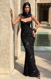 Kiara | Women's Party Mesh Appliqué Maxi Dress
