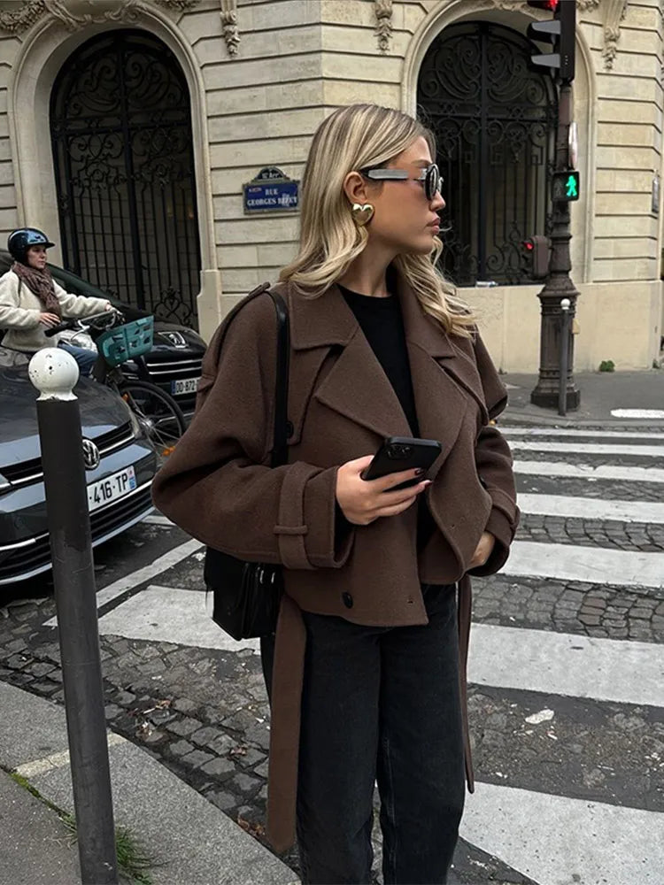 Patricia | Women's Belted Double Breasted Buckle Detail Wool Pea Coat