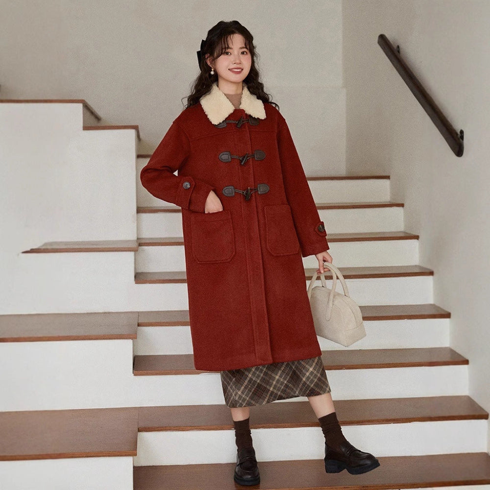 Patricia | Women's Long Suede Fleece Collar Duffle Coat